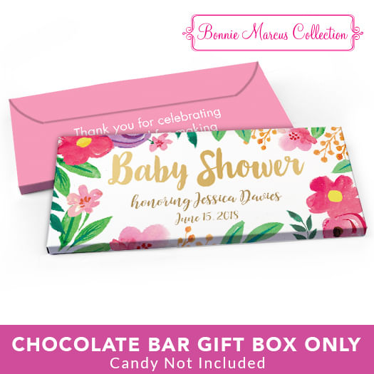 Deluxe Personalized Baby Shower Watercolor Flowers Candy Bar Favor Box