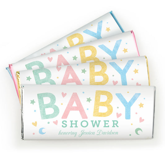 Personalized Bonnie Marcus Baby Shower Watercolor Flowers Chocolate Bar Wrappers Only