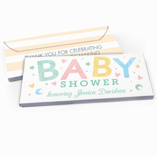 Deluxe Personalized Baby Shower Colorful Baby Candy Bar Favor Box