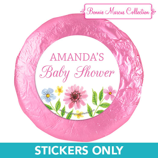 Personalized Flower Wreath Baby Shower 1.25in Stickers (48 Stickers)