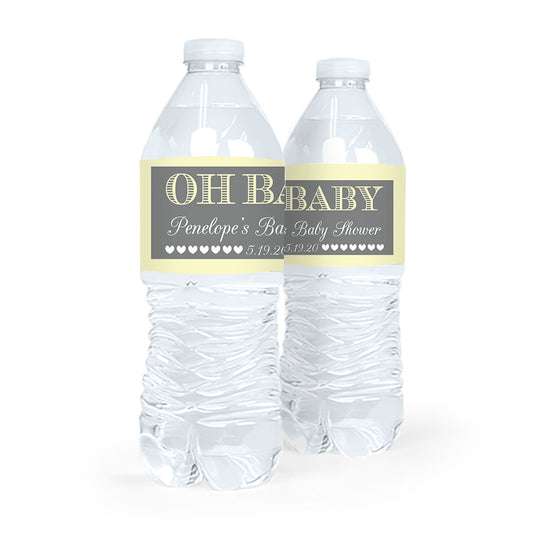 Personalized Baby Shower Oh Baby Birth Announcement - Water Bottle Labels