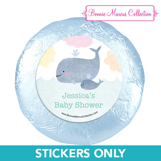 Personalized Baby Whale Baby Shower 1.25in Stickers (48 Stickers)