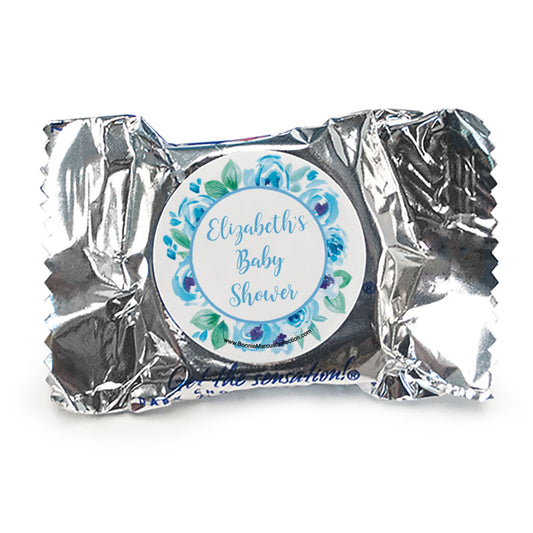 Personalized Bonnie Marcus Baby Shower Blue Floral Wreath York Peppermint Patties - pack of 70