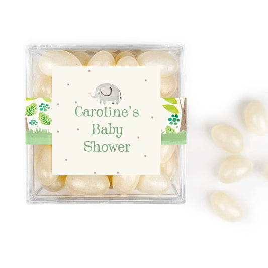 Personalized Baby Shower Safari Elephant JUST CANDY® favor cube with Jelly Beans