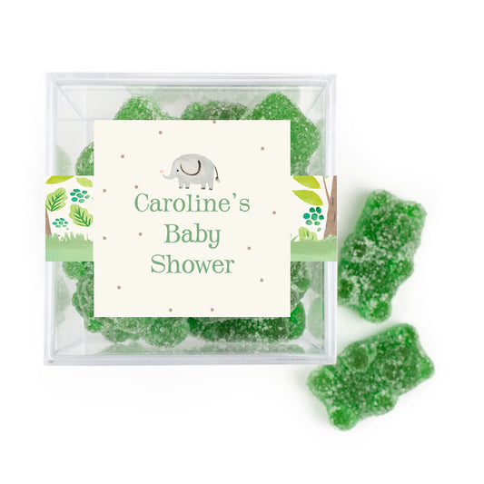 Personalized Baby Shower Safari Elephant Favor Cube with Gummy Bears