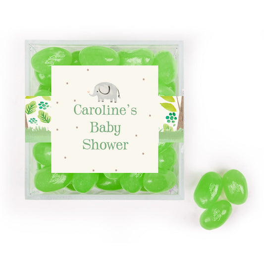 Personalized Baby Shower Safari Elephant Favor Cube with Jelly Belly Jelly Beans