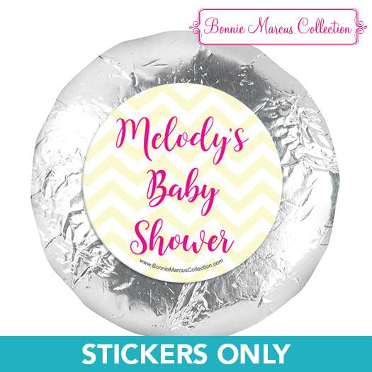 Personalized Chevron Banner Girl Baby Shower 1.25in Stickers (48 Stickers)