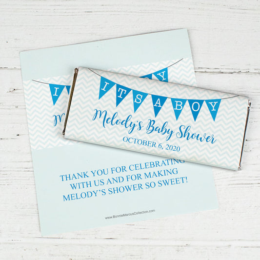 Personalized Bonnie Marcus Baby Shower Chevron Banner Boy Chocolate Bar Wrappers Only