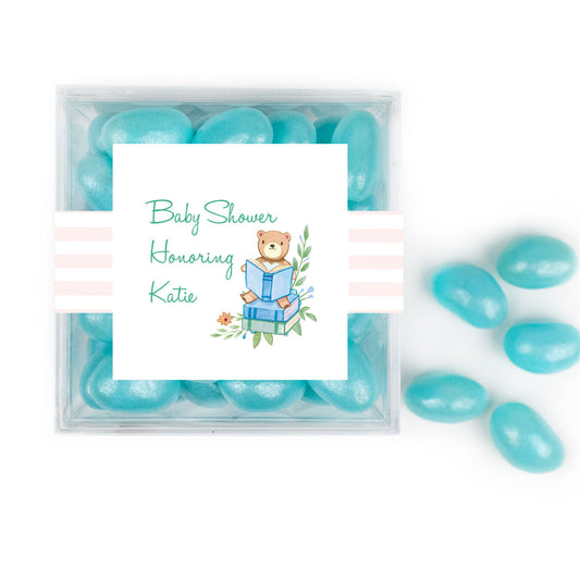 Personalized Baby Shower Story Time JUST CANDY® favor cube with Jelly Beans