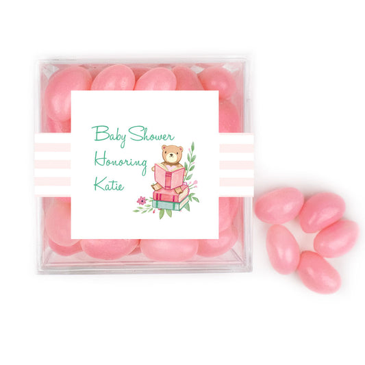 Personalized Baby Shower Story Time JUST CANDY® favor cube with Jelly Beans