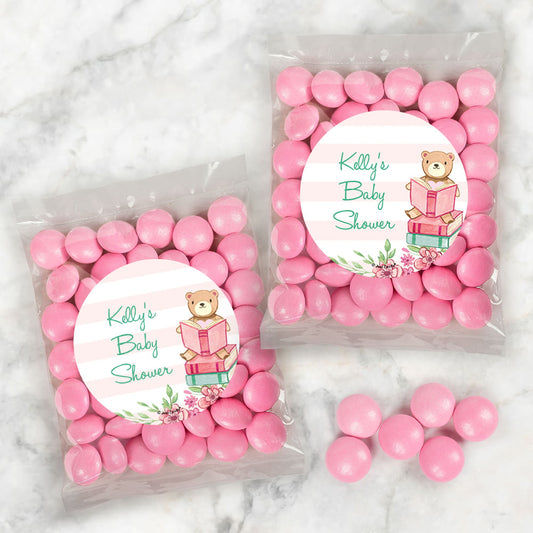 Personalized Baby Shower Story Time Candy Bags with Just Candy Milk Chocolate Gems