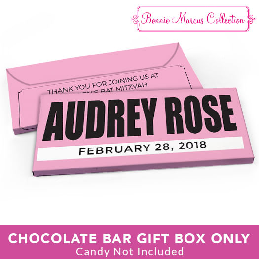 Deluxe Personalized Bat Mitzvah Boldly Pink Candy Bar Favor Box