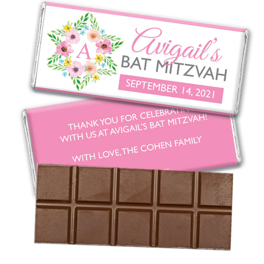 Personalized Bonnie Marcus Bat Mitzvah Floral Star of David Belgian Chocolate Bar & Wrapper