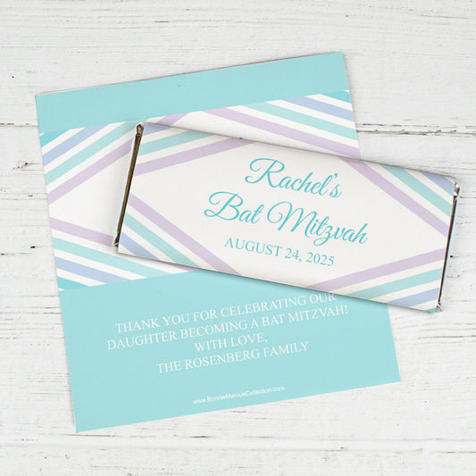 Personalized Bonnie Marcus Bat Mitzvah Traditional Stripes Chocolate Bar Wrappers