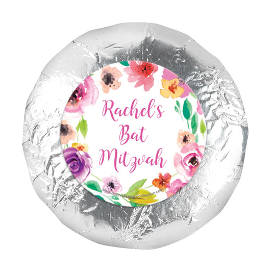 Personalized Bat Mitzvah Floral Commencement 1.25" Sticker (48 Stickers)