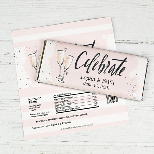 Bonnie Marcus Collection Personalized Chocolate Bar Wrappers Engagement Pink Champagne Personalized Hershey Bar Wrappers