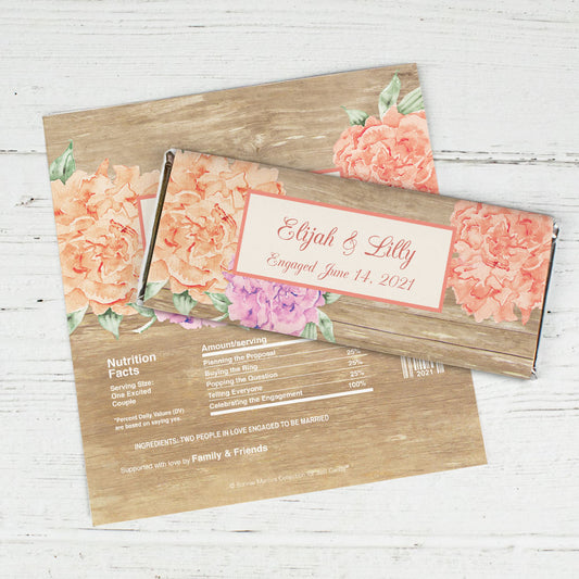 Bonnie Marcus Collection Personalized Chocolate Bar Wrappers Chocolate and Wrapper Blooming Joy Engagement Announcement