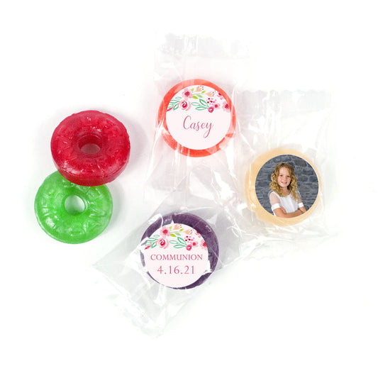 Personalized Girl First Communion Floral Elegance Life Savers 5 Flavor Hard Candy