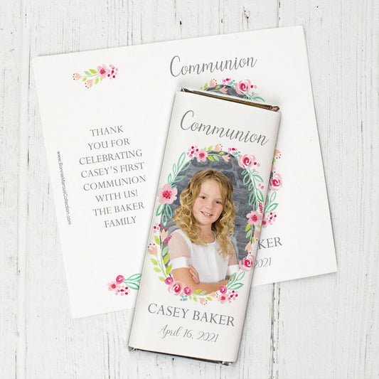 Personalized Bonnie Marcus Girl First Communion Floral Elegance Chocolate Bar Wrappers Only