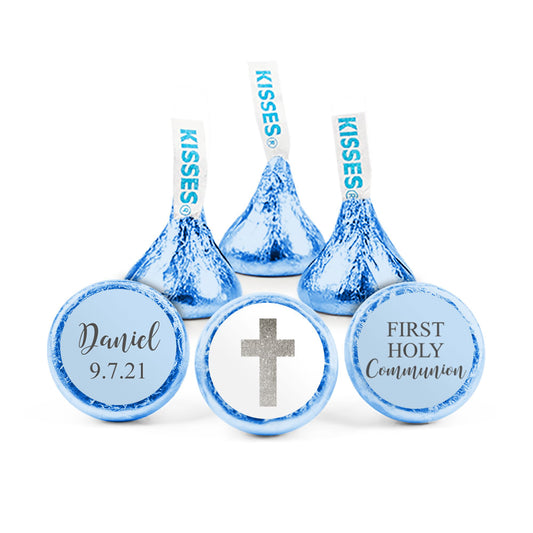 Personalized Communion Boys Shimmering Cross Hershey's Kisses