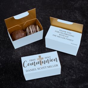 Personalized Truffle Communion Favors Shimmering Blue Cross - 2 pcs