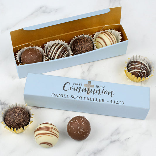 Personalized Truffle Box Favors Communion Shimmering Blue Cross - 4 pcs