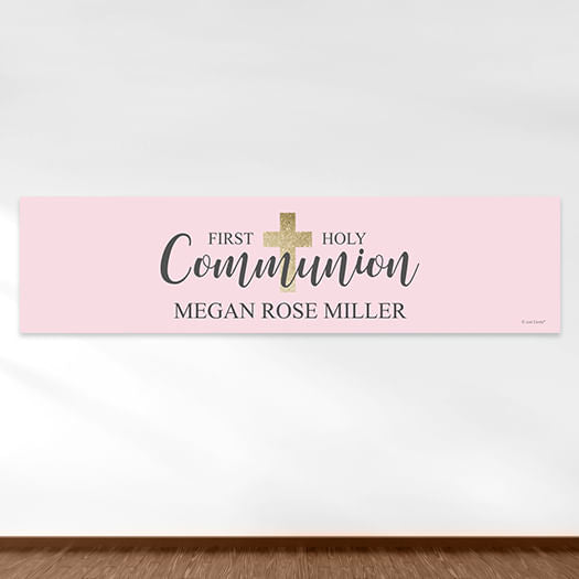 Personalized Bonnie Marcus Girl Communion Shimmering Cross 5 Ft. Banner