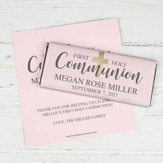 Personalized Bonnie Marcus Girl First Communion Shimmering Cross Chocolate Bar Wrappers Only