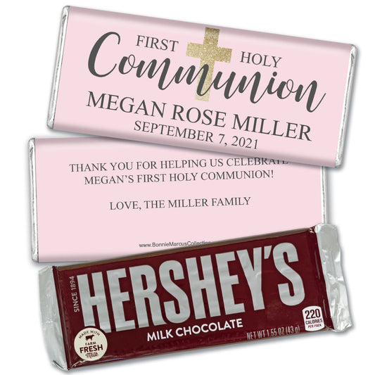 Personalized Bonnie Marcus Girl First Communion Shimmering Cross Hershey's Milk Chocolate Bar