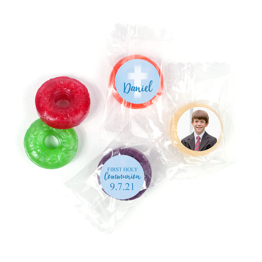 Personalized Boy First Communion Faded Cross Life Savers 5 Flavor Hard Candy