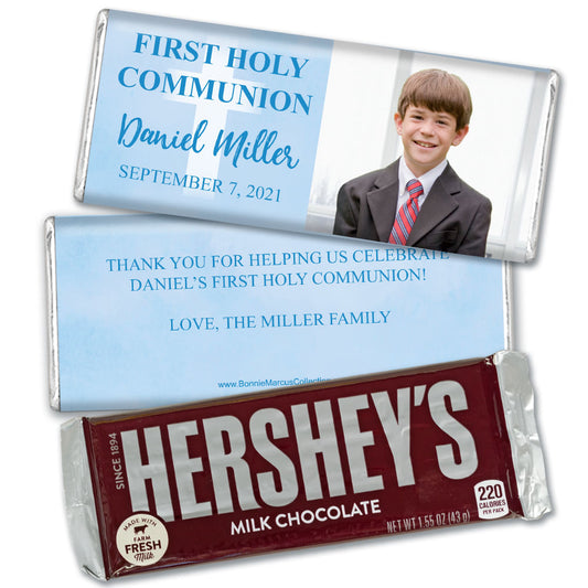 Personalized Bonnie Marcus Boy First Communion Faded Cross Hershey's Milk Chocolate Bar