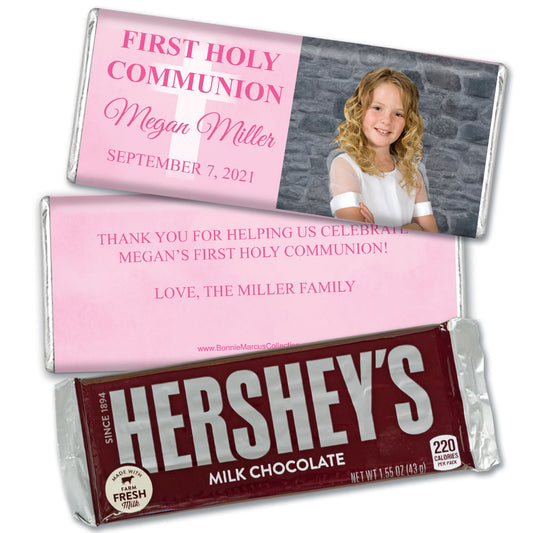 Personalized Bonnie Marcus Girl First Communion Faded Cross Hershey's Milk Chocolate Bar