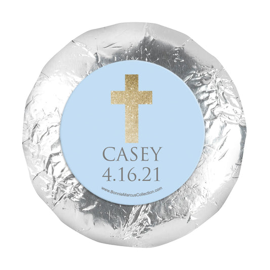 Personalized Boy First Communion Glitter Cross 1.25" Stickers (48 Stickers)