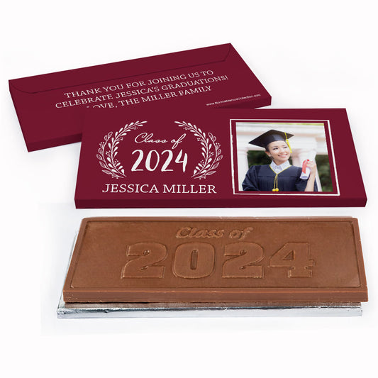 Deluxe Personalized Graduation Chalkboard Laurel Embossed Chocolate Bar in Gift Box