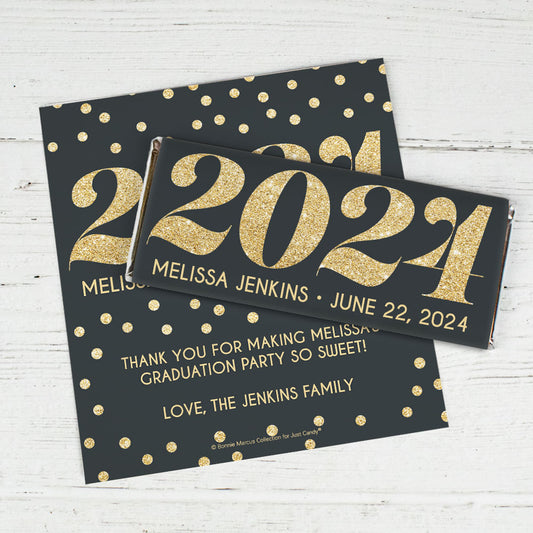 Personalized Bonnie Marcus Year of Glitter Graduation Chocolate Bar Wrappers