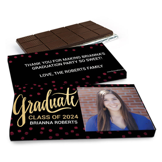 Deluxe Personalized Graduation Dots Graduate Chocolate Bar in Gift Box (3oz Bar)