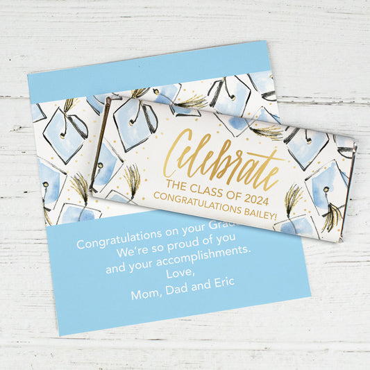 Personalized Bonnie Marcus Cap & Glitter Graduation Chocolate Bar & Wrapper