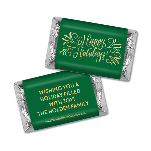 Personalized Happy Holidays Flourish Hershey's Miniatures in Organza Bags with Gift Tag