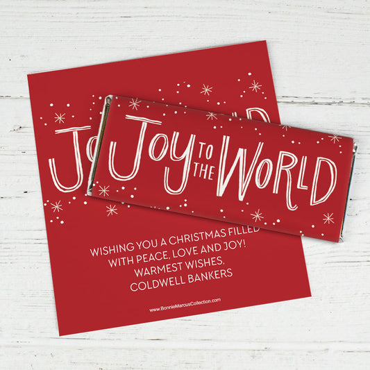 Personalized Bonnie Marcus Christmas Joy to the World Chocolate Bar Wrappers