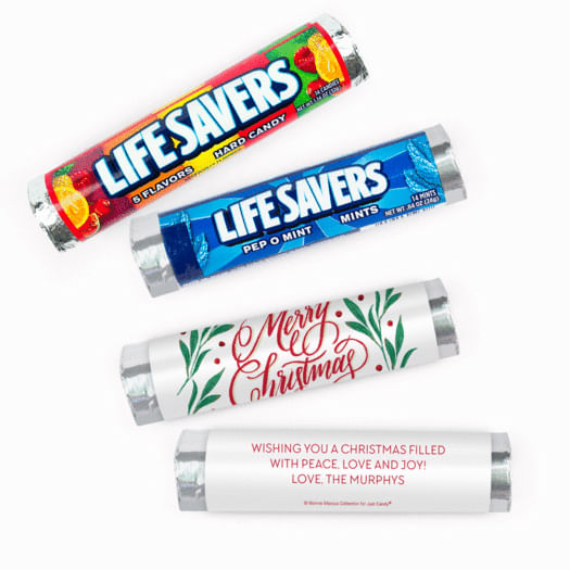 Personalized Bonnie Marcus Christmas Holly-day Joy Lifesavers Rolls (20 Rolls)