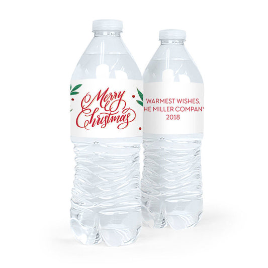 Personalized Christmas Holly-day Joy Water Bottle Labels (5 Labels)