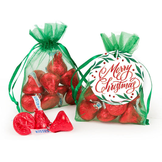 Christmas Hershey's Kisses in Organza Bags with Gift Tag