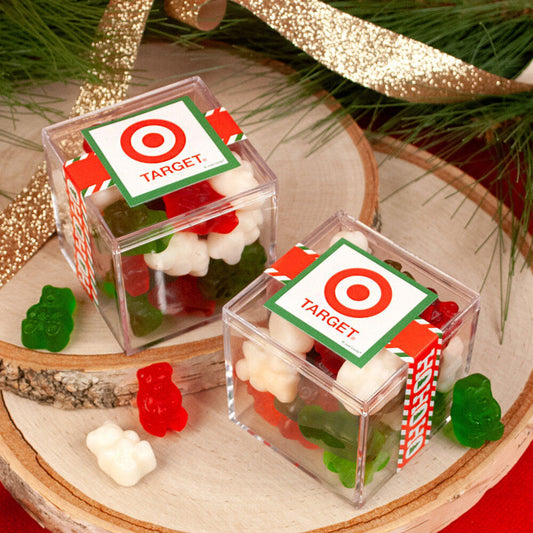 Personalized Christmas Ho Ho Ho's JUST CANDY� favor cube with Gummy Bears