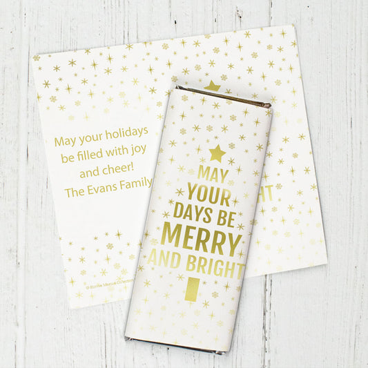 Personalized Bonnie Marcus Christmas Glittery Gold Chocolate Bar Wrapper Only