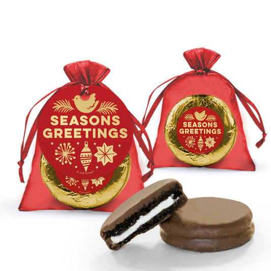 Christmas Season's Greetings Chocolate Covered Oreo Cookie in Organza Bags with Gift tag