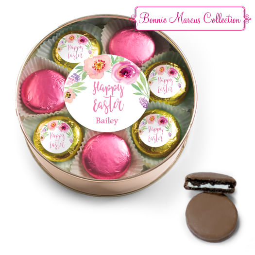 Personalized Easter Pink Flowers Chocolate Covered Oreo Cookies Extra-Large Plastic Tin