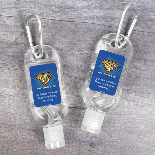 Personalized Father's Day Super Dad Hand Sanitizer with Carabiner 1. fl. Oz.