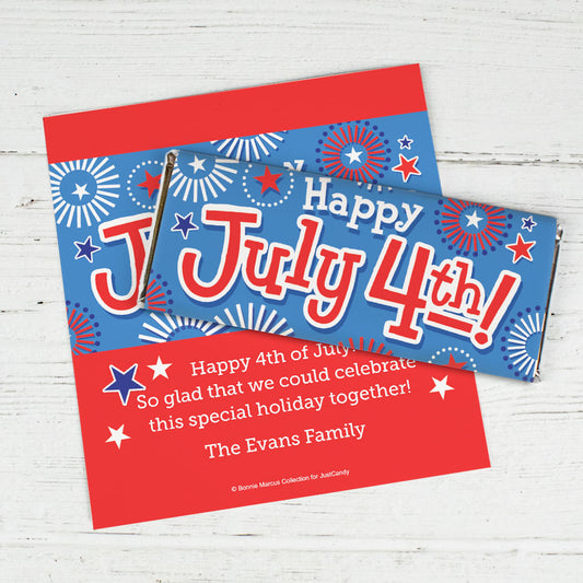 Personalized Bonnie Marcus Independence Day Fireworks Chocolate Bar Wrappers