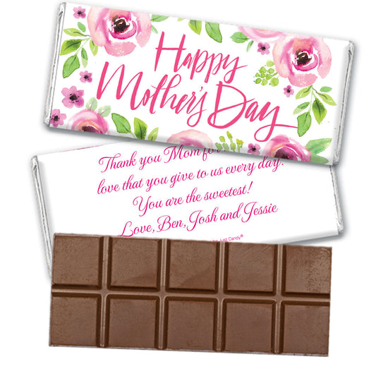 Personalized Bonnie Marcus Mother's Day Pink Floral Belgian Chocolate Bar & Wrapper