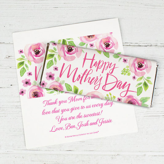 Personalized Bonnie Marcus Mother's Day Pink Floral Chocolate Bar Wrappers Only